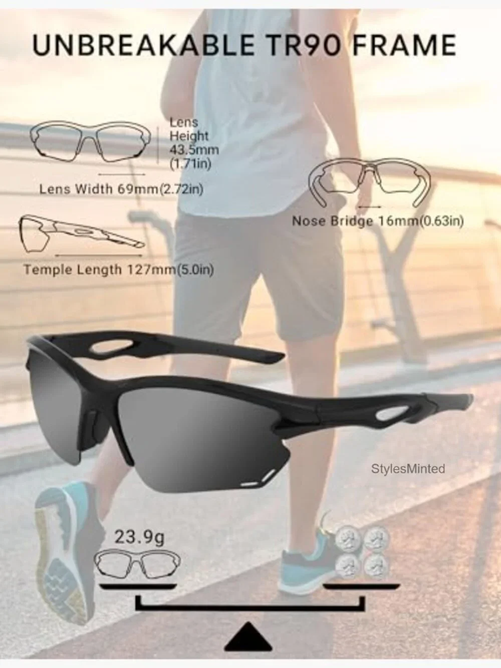Polarized TR90 Sport Sunglasses for Men Lightweight UV Protection